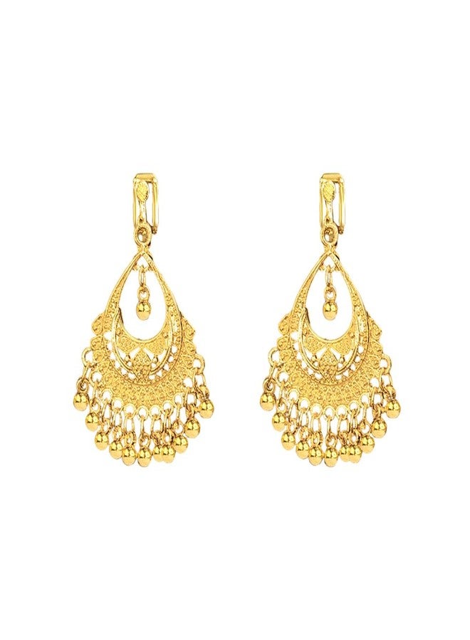 Cykdohy Vintage Indian Jhumka Jhumki Statement Clip On Earring Boho Ethnic for Women Bollywood Traditional Gypsy Bohemian Gold-tone Small Balls Tassel Dangle Drop Festival Holiday Party Non Pierced Ears Jewelry - Image 1